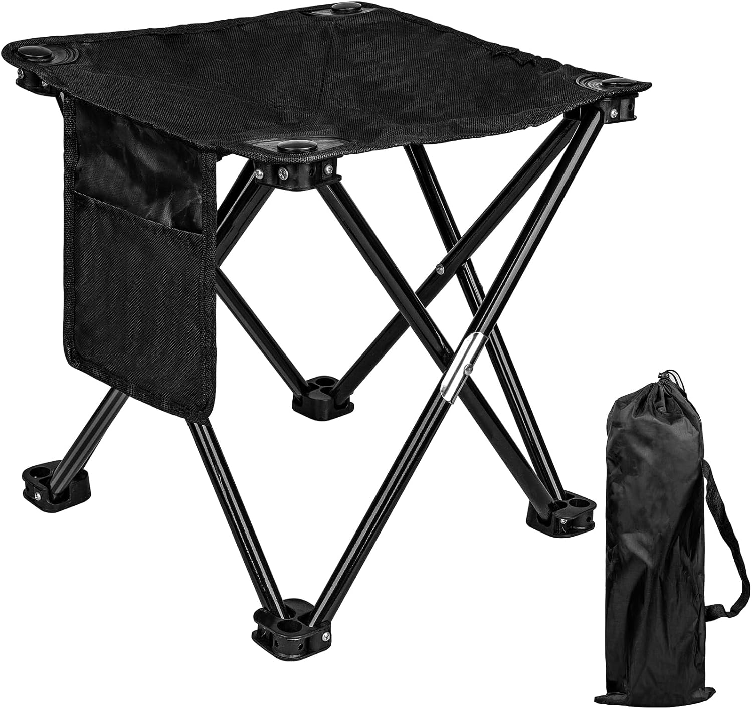 Camping Stool, Small Protable Folding Stool with Side Pocket and Storage Bag, Easy Folding and Storage, Folding Stool Suitable for Fishing, Travel, Beach, Picnic, Lawn Outdoor
