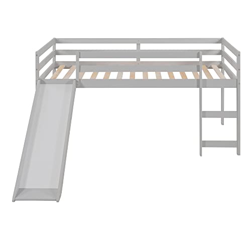 Wood House Loft Bed Frame with Slide and Storage Shelves Z806