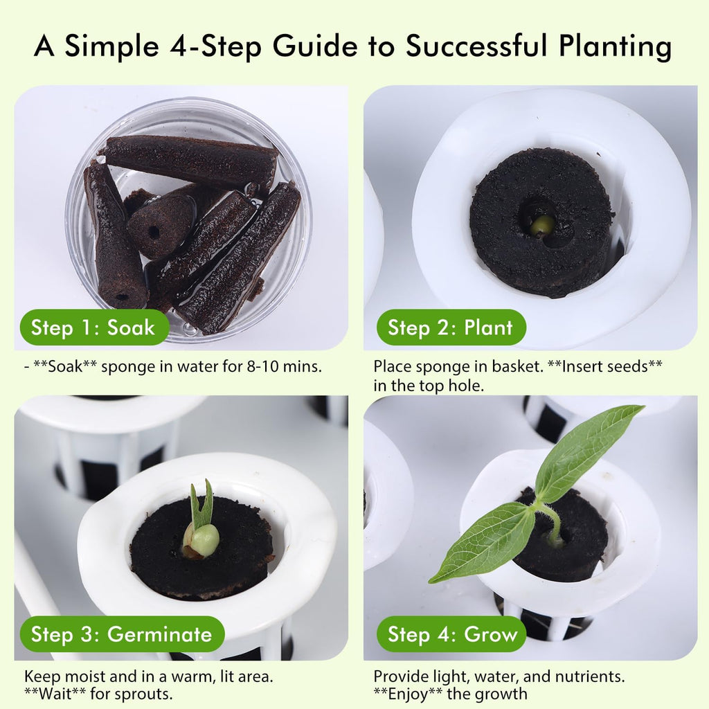 Hydroponic Grow Sponges Kit - 50 Pack Seed Starter Pods for Indoor Garden T8190