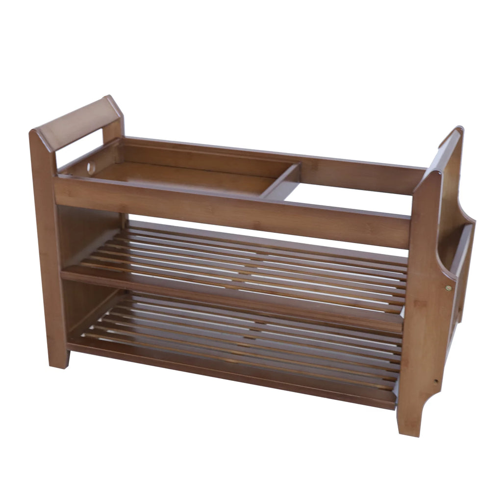 Bamboo 2 Tier Shoe Rack Bench with Soft Seat for Entryway M310