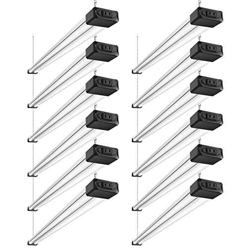 BBOUNDER 12 Pack Linkable LED Shop Light with Reflector, Super Bright 5000K Daylight, 4400 LM, 4 FT, 48 Inch Integrated Fixture for Garage, 40W Equivalent 250W, Surface & Suspension Mount, White