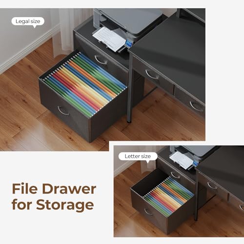 L Shaped Desk with File Drawers, Power Outlet & LED Lights, Corner Computer Desk with Monitor Stands Z425