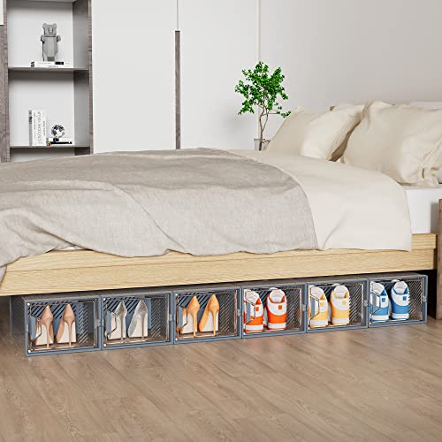 Clear Plastic Stackable Shoe Storage Boxes, 12 Pack, X-Large U602