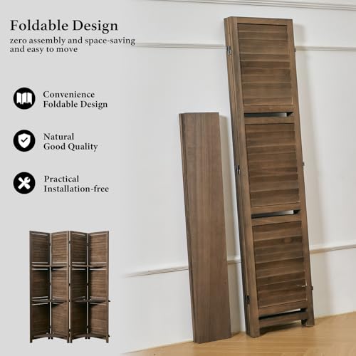 Folding Room Divider with Shelves, 6 Panels, Brown D785582
