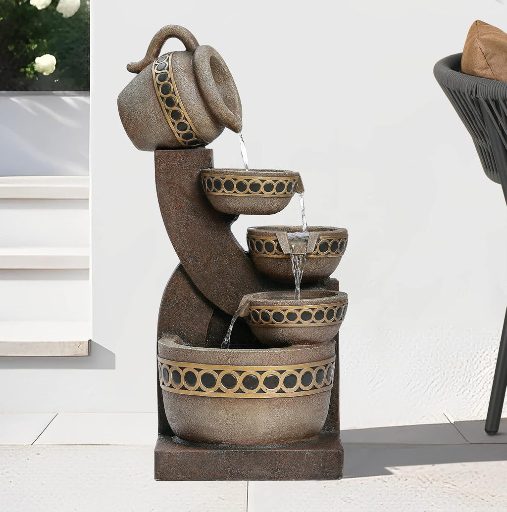 Outdoor Water Fountain, 5 Tiered Cascading Pitchers for Patio and Garden P44741