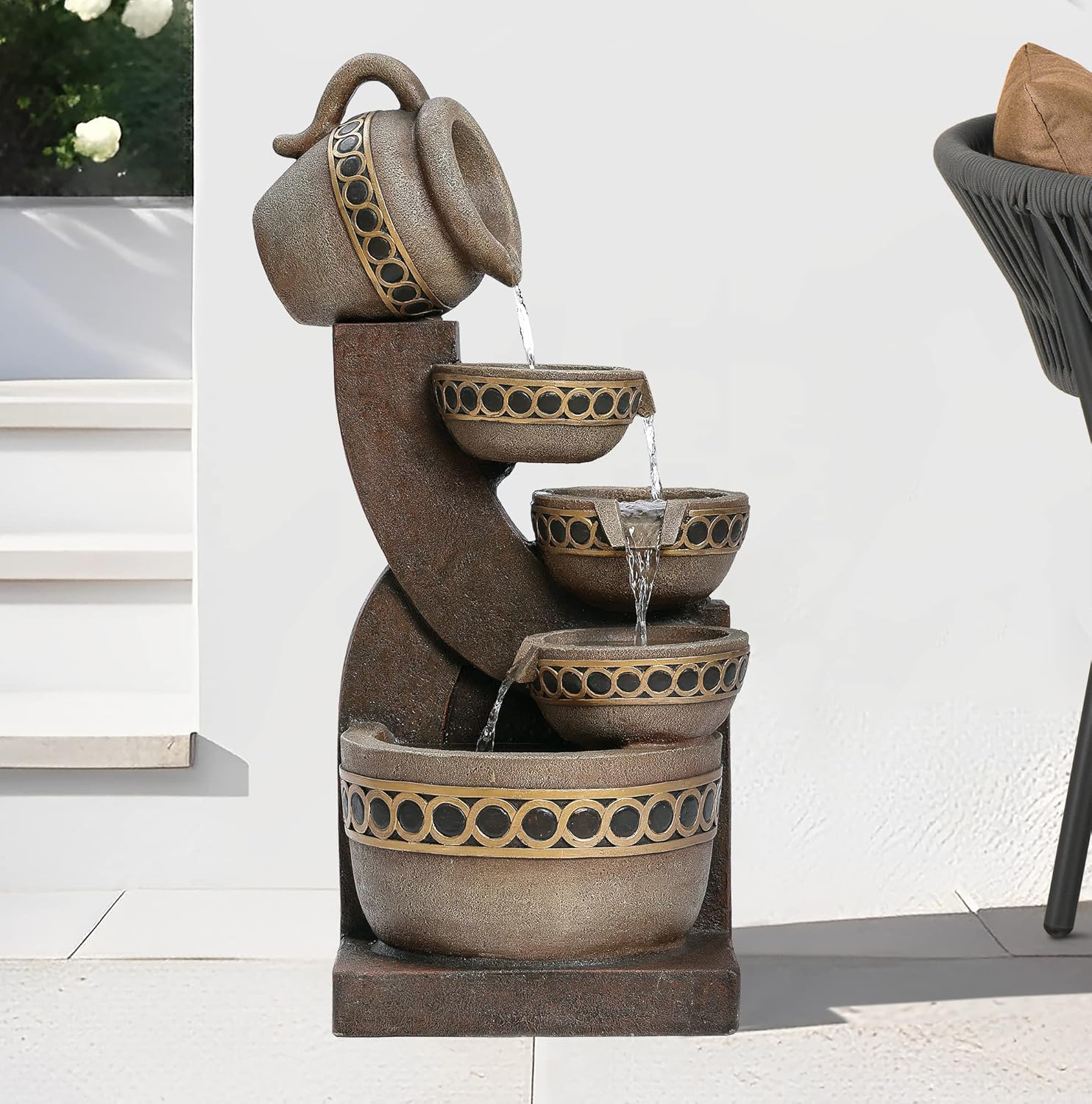 Outdoor Water Fountain, 5 Tiered Cascading Pitchers for Patio and Garden P44741