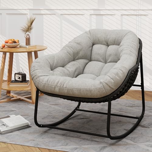 Wicker Egg Rocking Chair with Padded Cushion for Patio and Garden J177274