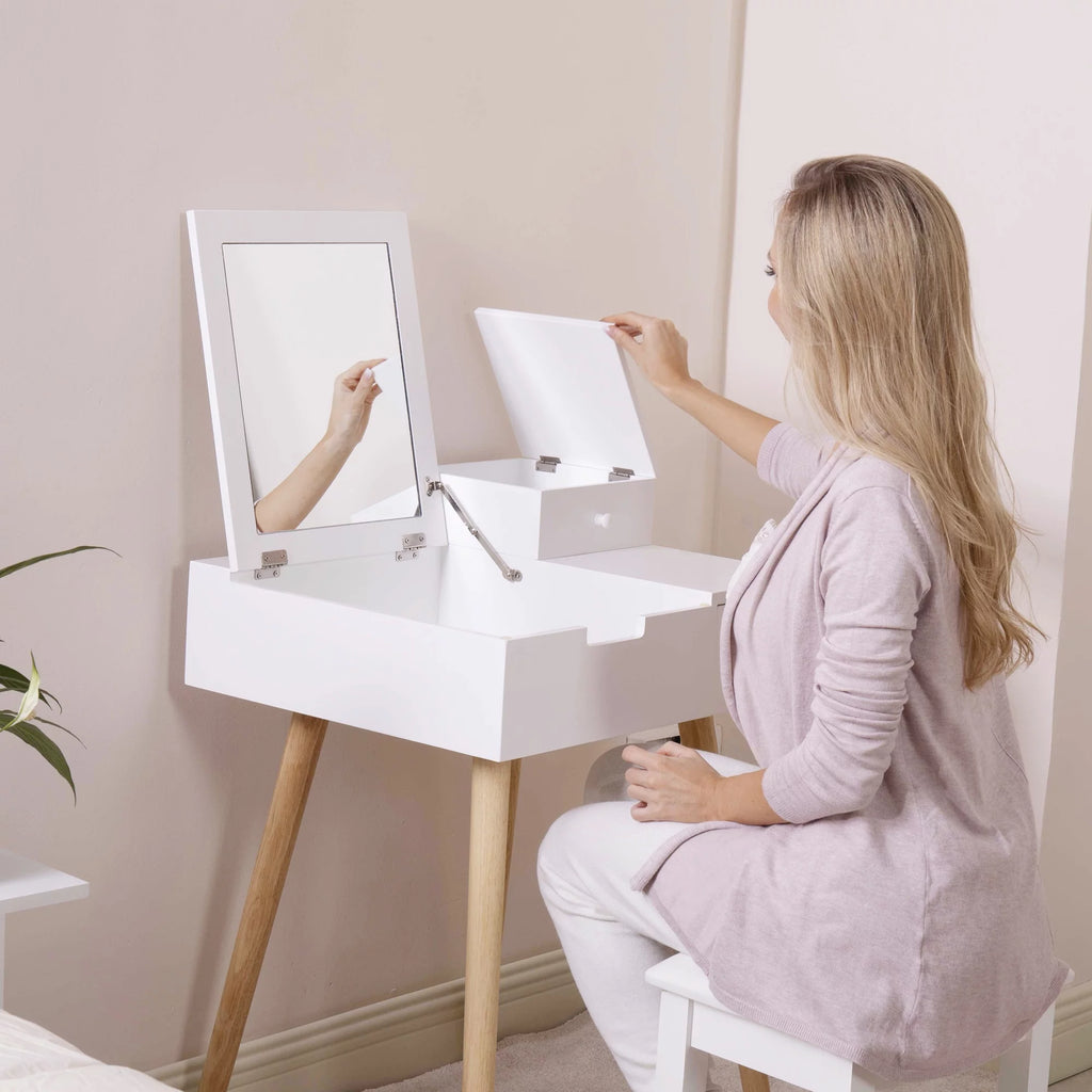 White Vanity Desk with Flip-top Mirror W15207