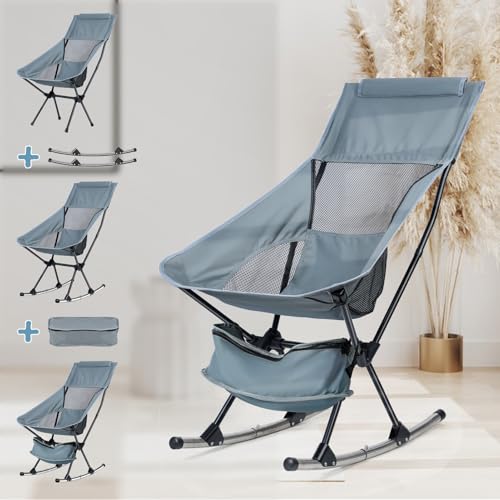 Folding Rocking Camping Chair, Portable Heavy Duty Outdoor, Supports 253lbs C2202