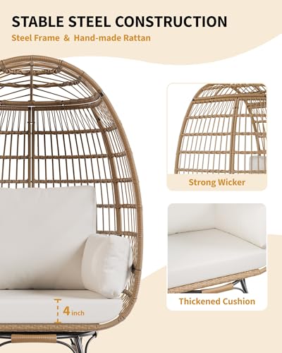 Wicker Egg Chair with Cushions and Ottoman L257