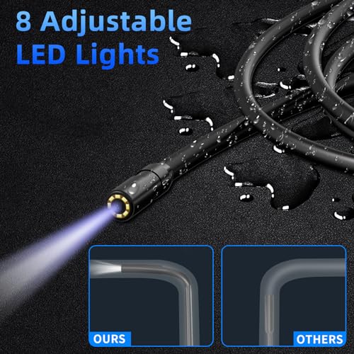 Endoscope Camera with Light, IP67 Waterproof, 8 Adjustable LED, 4.3" LCD Screen, HD 1080P, 16.5ft Cord N74763