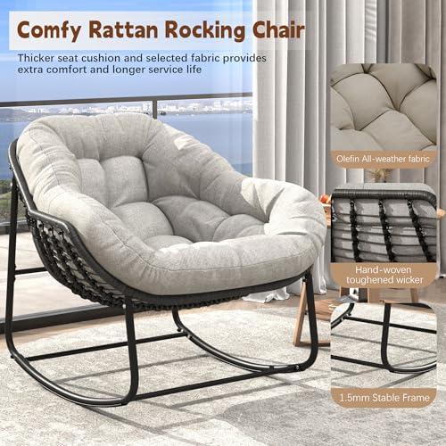 Wicker Egg Rocking Chair with Padded Cushion for Patio and Garden J177274