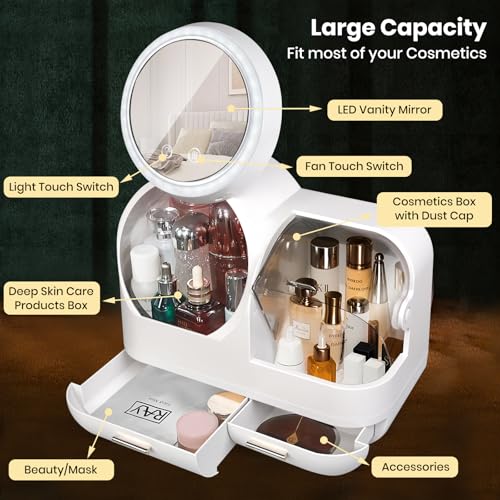 Makeup Organizer with LED Light and Mirror, Desktop Storage Box with Drawers A701
