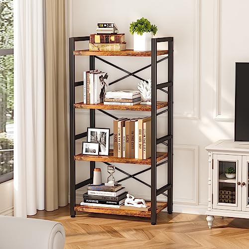 3 Tier Industrial Bookcase, Rustic Etagere Bookshelf for Living Room U5786