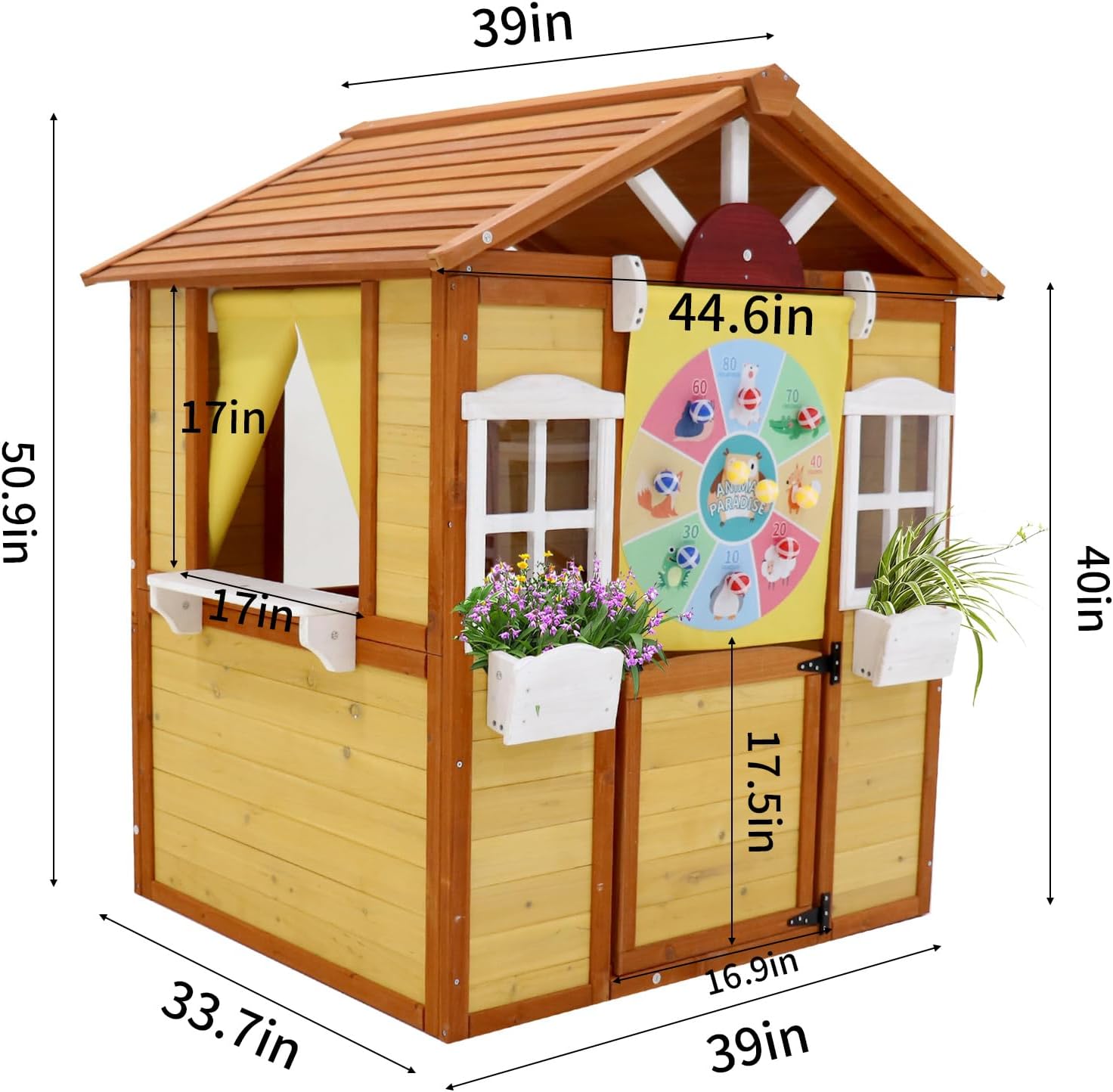 Outdoor Wooden Playhouse for Kids with Working Door and Windows Z130