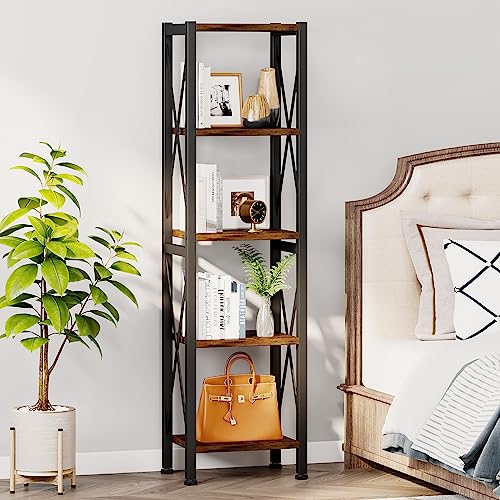 3 Tier Industrial Bookcase, Rustic Etagere Bookshelf for Living Room U5786