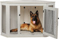 OFIKA Corner Dog Crate Furniture, Wooden Corner Dog Kennel Side End Table with Metal Mesh,Indoor Pet Crates Corner Side Table for Small Medium Large Dogs, Corner Dog Crates for Living Room