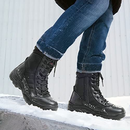 Men's Military Tactical Work Boots Side Zipper Leather Motorcycle Combat Boots N655026