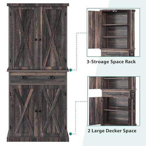 72" Tall Kitchen Pantry Cabinet with Barn Doors and Adjustable Shelves R388