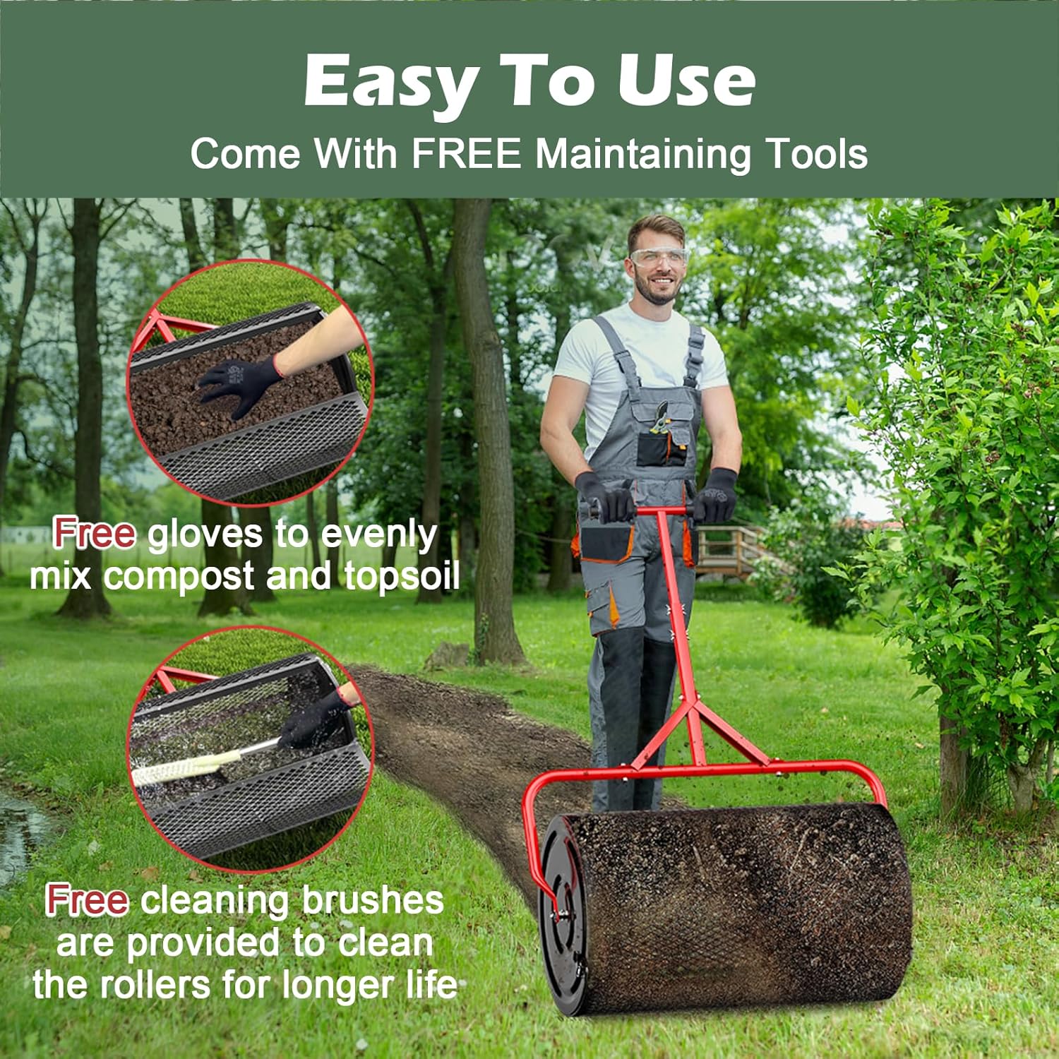 Compost Spreader for Lawn, 24 Inch Roller with Adjustable Handle Z117508