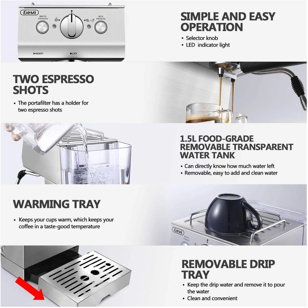 Silver Stainless Steel 15 Bar Espresso Machine with Milk Frother Q6040