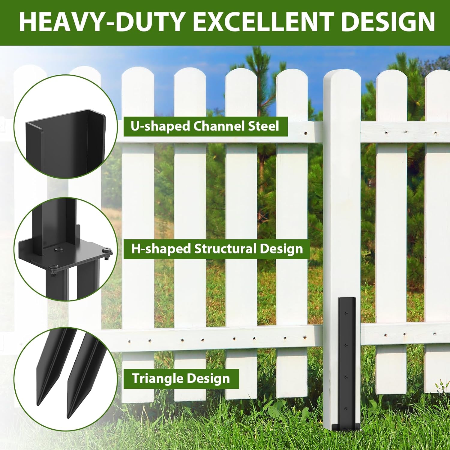 Fence Post Anchor Kit, Heavy Duty Steel Ground Spike for Repair H127337