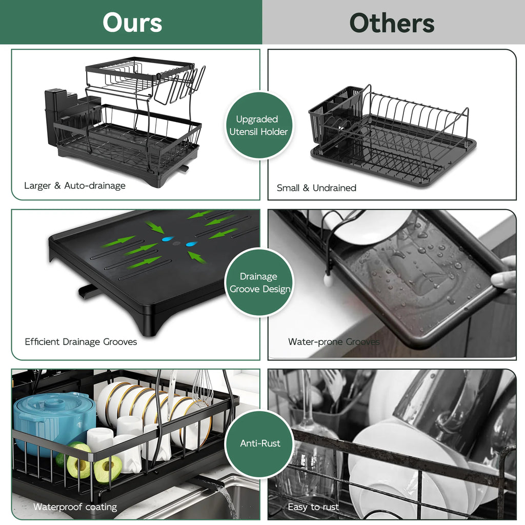 2 Tier Dish Drying Rack with Drainer for Kitchen Counter W99469