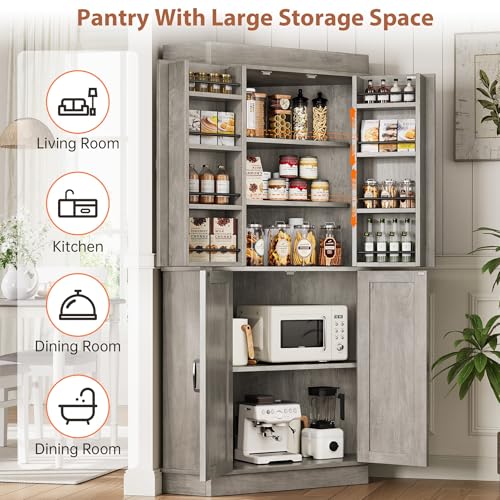Corner Pantry Cabinet with 4 Doors and Shelves, Grey G77757