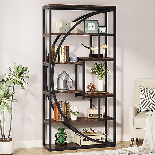 Industrial 5-Tier Etagere Bookcase, 70.8 inch Tall, 8 Open Shelves, Rustic Brown P8264
