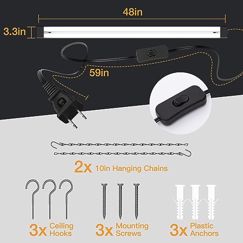 12 Pack Linkable LED Shop Light with Reflector, 5000K Daylight, 4 FT, Surface & Suspension Mount S45203