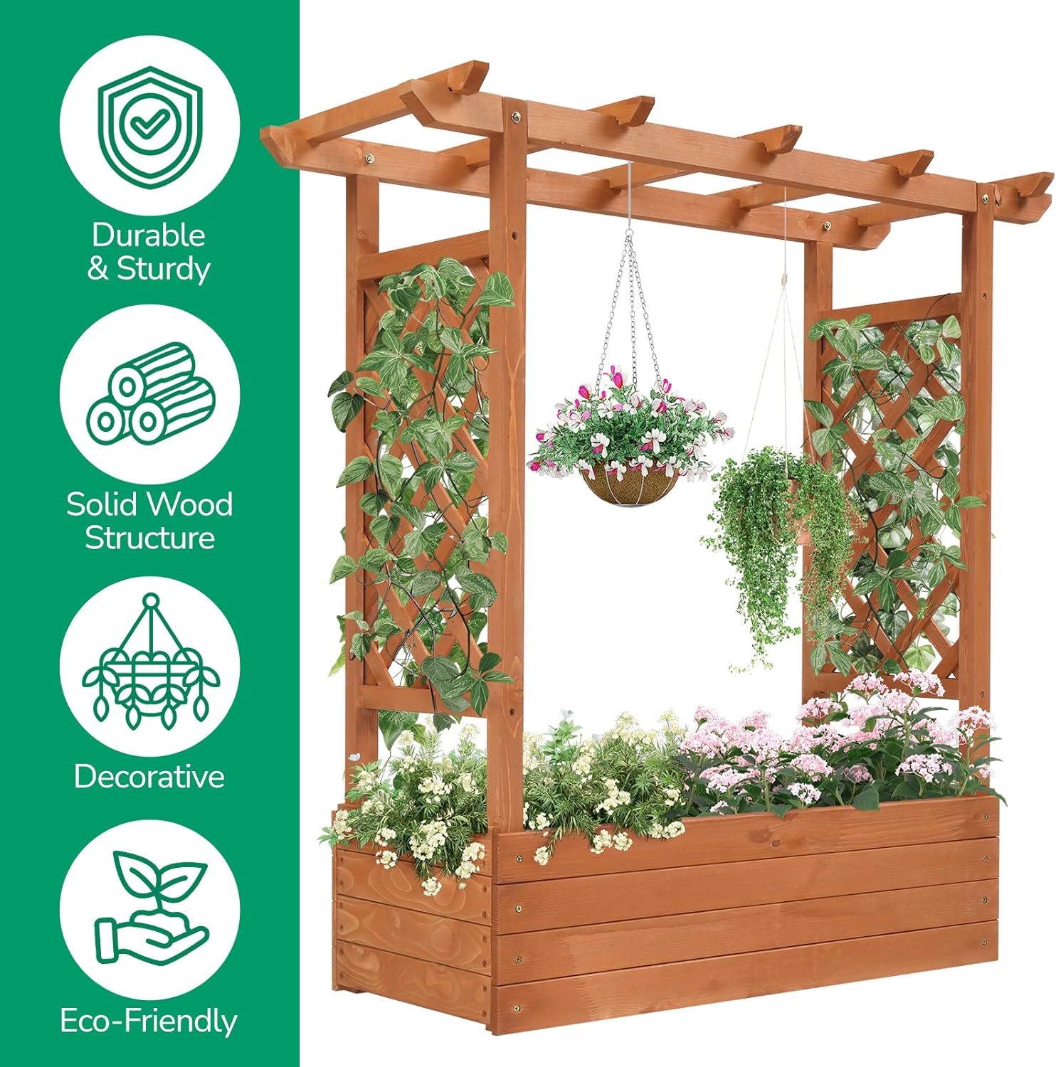 Raised Garden Bed with Trellis, Elevated Wood Planter Box S44330