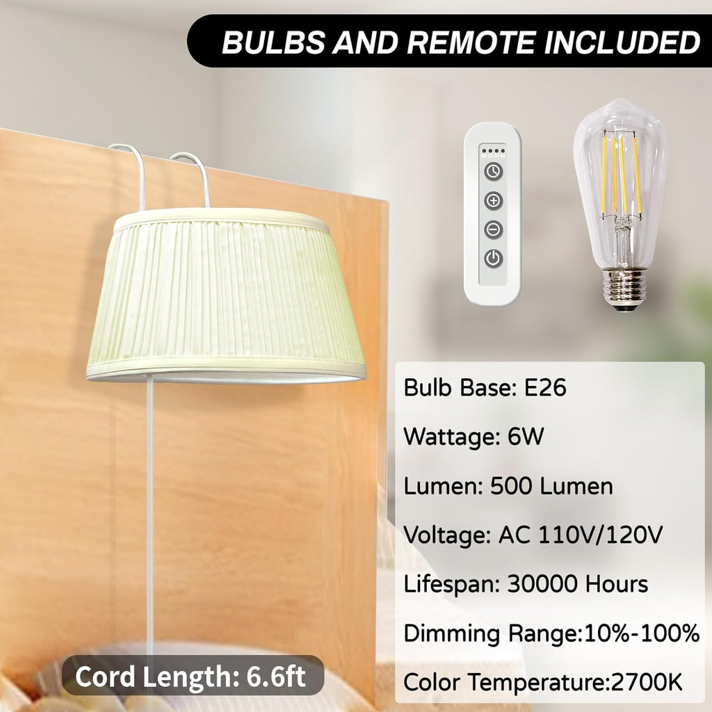 Bed Reading Light with Adjustable Hook, Eye Caring Fabric Shade A81233