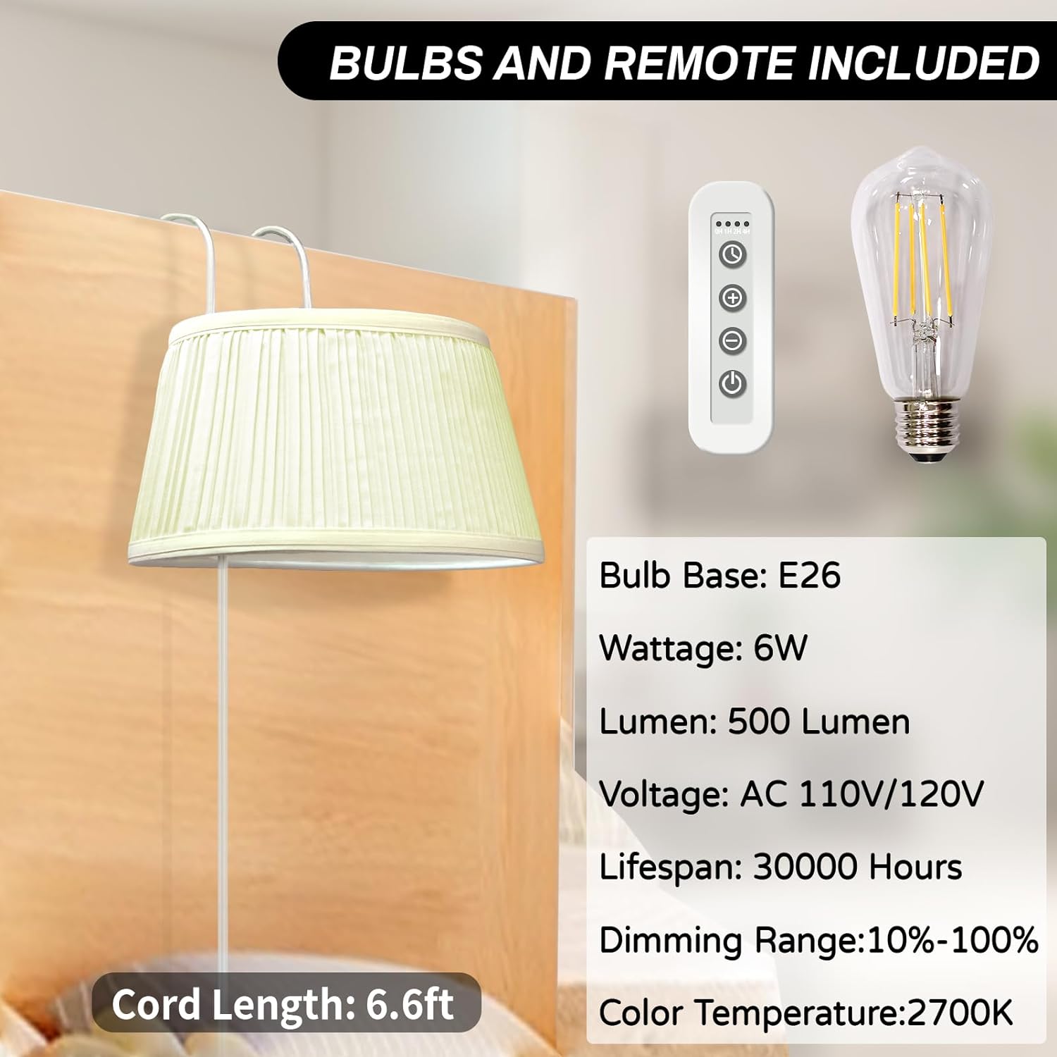 Bed Reading Light with Adjustable Hook, Eye Caring Fabric Shade A81233