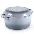 Walchoice 2-in-1 Enameled Cast Iron Dutch Oven with Skillet Lid, 5 Quart Dutch Oven Pot Cookware with Handles for Grilling, Stewing - Grey