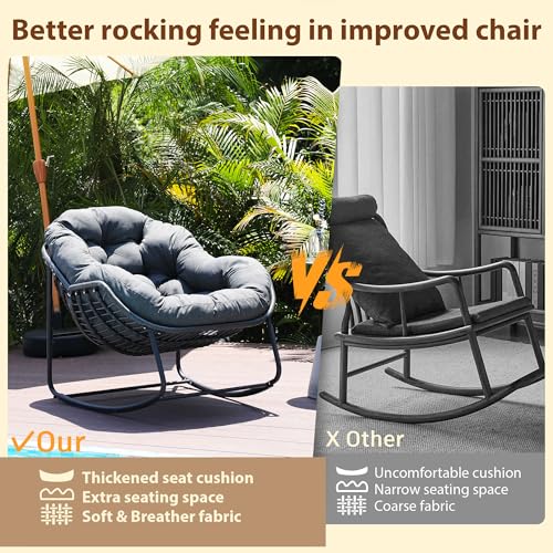 Wicker Egg Rocking Chair with Padded Cushion for Patio and Garden J177274