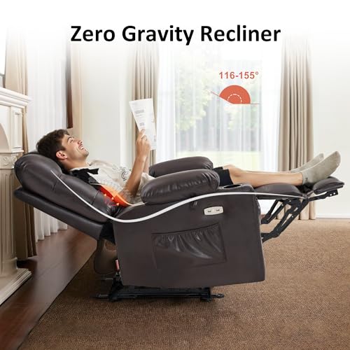 Zero Gravity Power Recliner Chair with Heat and Vibration Massage, USB Ports, Cup Holders, Faux Leather G3748
