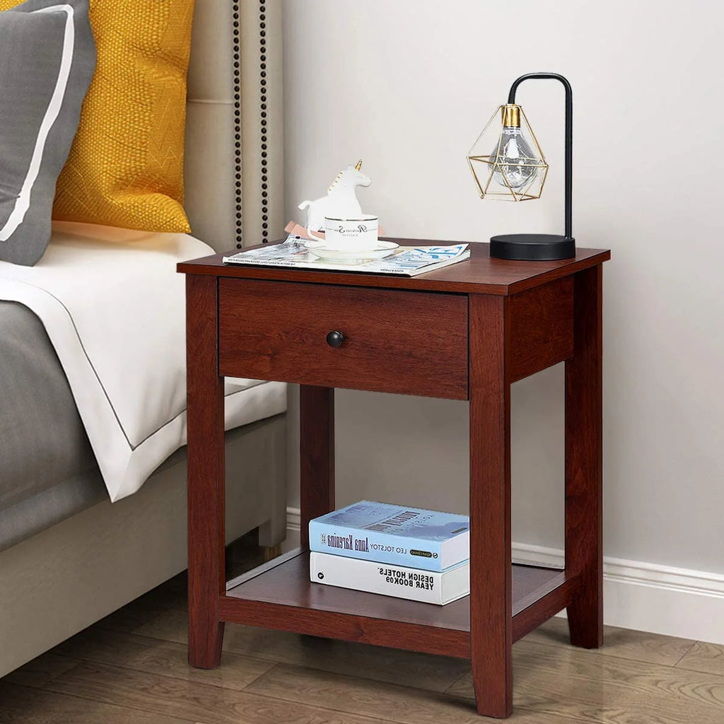 Wooden 2-Tier End Table with Drawer and Storage Shelf Q1759