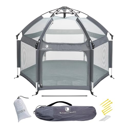 POP 'N GO Baby Playpen - Indoor & Outdoor Playpen for Babies and Toddlers - Baby Beach Tent, Foldable, Portable W/Canopy, Travel Bag, & Mosquito Net - Pop Up Pack and Play Tent (Anchor Grey)
