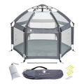 POP 'N GO Baby Playpen - Indoor & Outdoor Playpen for Babies and Toddlers - Baby Beach Tent, Foldable, Portable W/Canopy, Travel Bag, & Mosquito Net - Pop Up Pack and Play Tent (Anchor Grey)