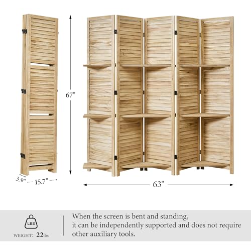 Folding Room Divider with Shelves, 6 Panels, Brown D785582