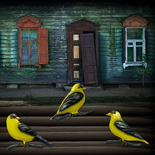 Metal Goldfinches Wall Decorations, Hanging Birds, Set of 3 V695475