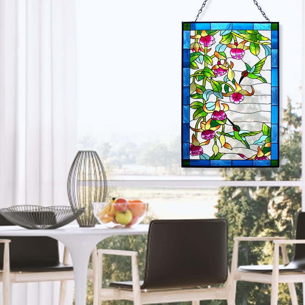 Stained Glass Hummingbird Window Suncatcher with Metal Sun Wall Art B281