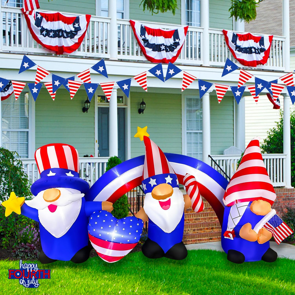 7 FT Inflatable 3 Gnomes with Archway Decorations for Independence Day C245