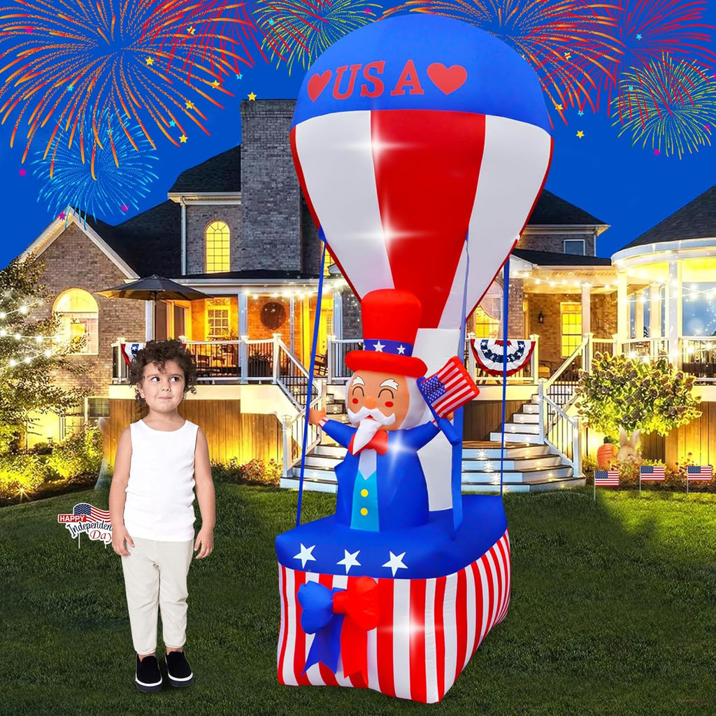 9FT Uncle Sam Hot Air Balloon Inflatable with LED Lights for Outdoor 4th of July Decor H627638