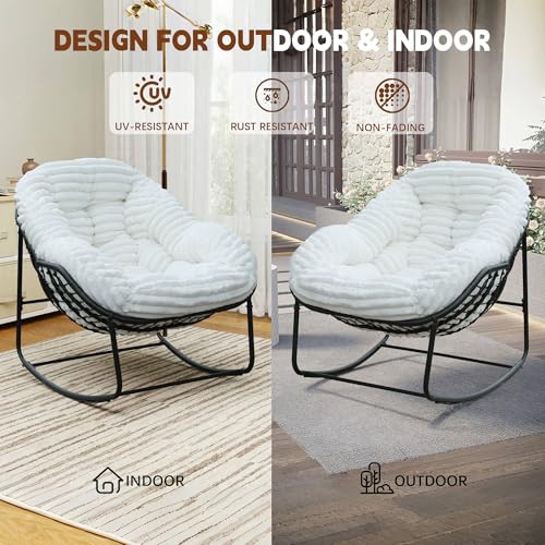 Wicker Egg Rocking Chair with Padded Cushion for Patio and Garden J177274
