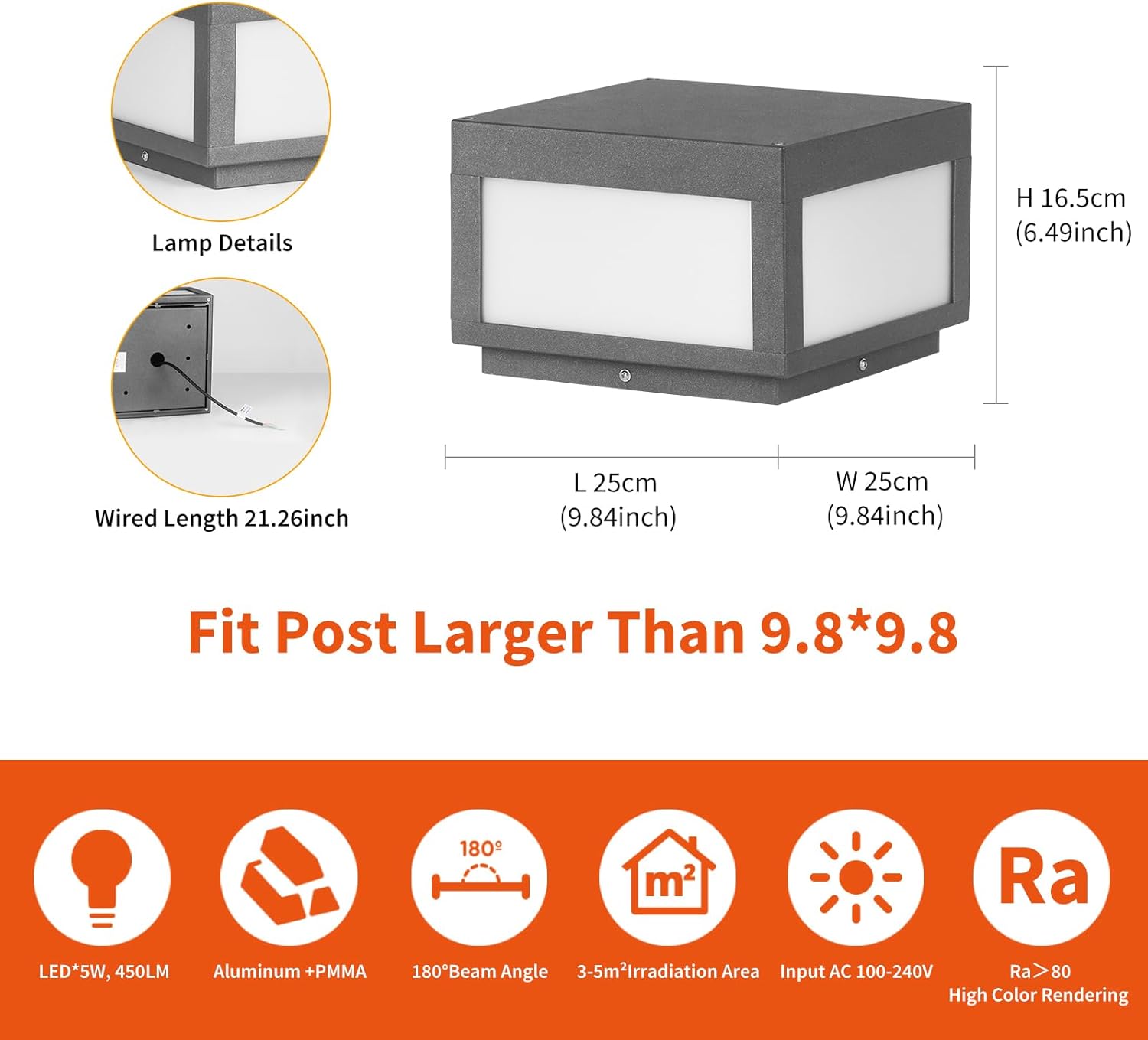Outdoor LED Post Light, IP65 Waterproof Aluminum Pillar Lamp for Deck and Garden U536329