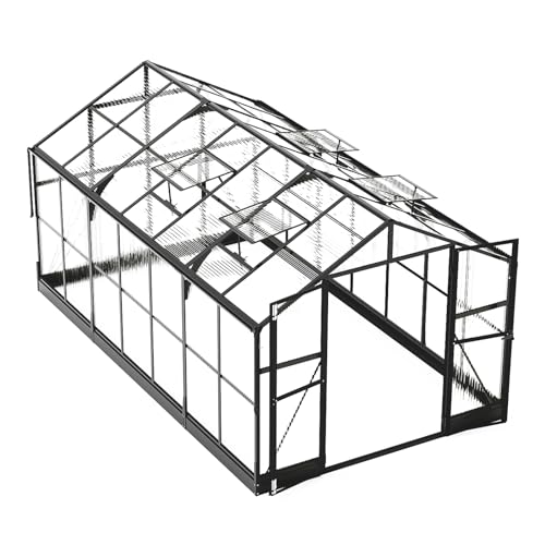 8x12 FT Polycarbonate Walk-in Greenhouse with 2 Swing Doors A36734
