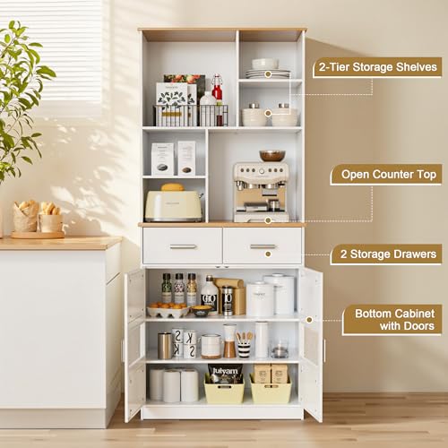 Kitchen Pantry Cabinet, 72" Tall with Microwave Stand and Storage Shelves A927