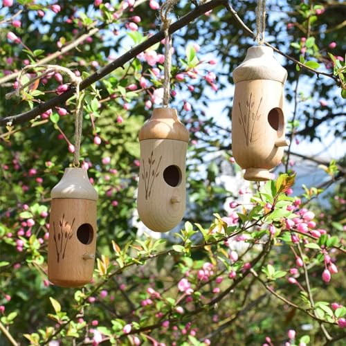 Wooden Hummingbird House with Feeder, Hanging Nesting Box, 2 Pack D23100