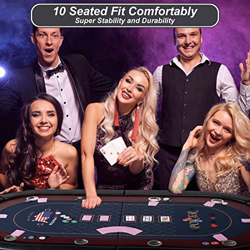LED Poker Table, 10 Player Foldable Texas Holdem with LED Lights, USB Ports, Cup Holders A93805